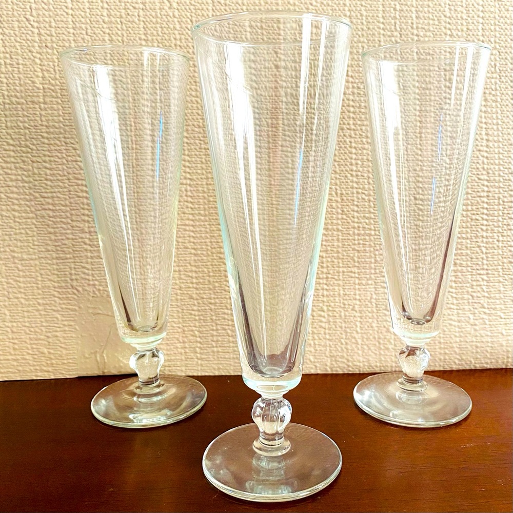 Vintage ‘40’s sling style / Pilsner glasses, set of 3, circa 1945